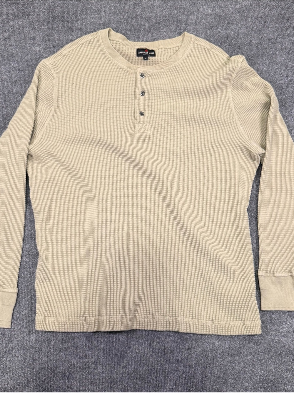 American Giant Beige Waffle-Knit Henley Long Sleeve Shirt